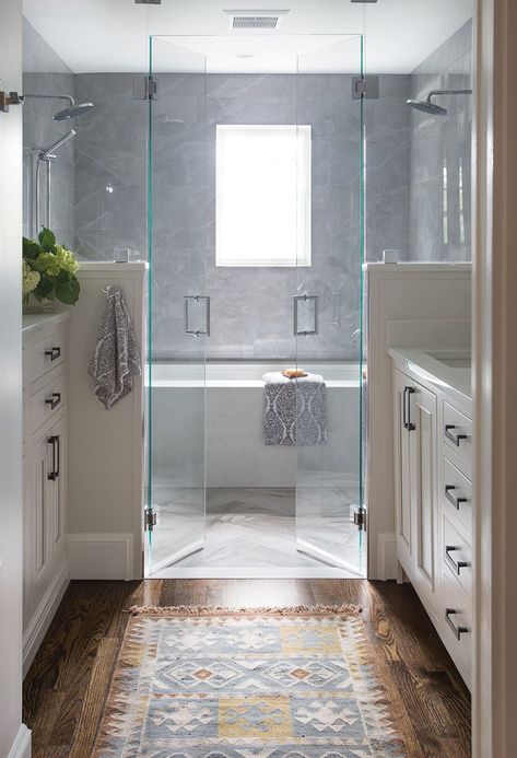 Wet Room Bathroom, Wet Room Flooring, Hello Tuesday, Pony Wall, Double Glass Doors, Bathroom Floor Plans, Coastal Interiors Design, Spa Like Bathroom, Wet Room