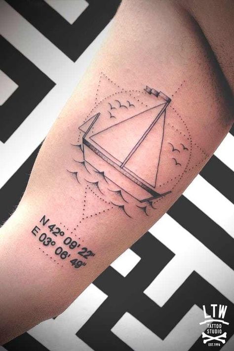 Mix and Match Numbers with Oth... is listed (or ranked) 4 on the list 27 of the Most Amazing Number Tattoos, Ever Sailing Tattoo, Sailboat Tattoo, Boat Tattoo, Coordinates Tattoo, Number Tattoos, Nautical Tattoo, Geometric Tattoo Design, Wolf Tattoo Design, Awesome Tattoos