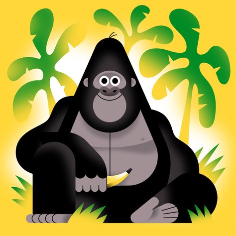 Cute Gorilla Cartoon, Gorilla Character Art, Gorilla Painting Easy, Gorilla Character Design, Gorillas 2d Fanart, Cute Gorilla Illustration, Gorilla Cartoon, Cartoon Gorilla, Gorilla Illustration