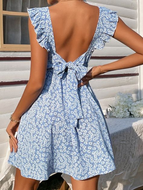 Backless Dress Casual, Ruffle Trim Dress, Trim Dress, Ditsy Floral Print, Cute Summer Dresses, Dress For Short Women, Ditsy Floral, Ruffle Trim, Look Fashion