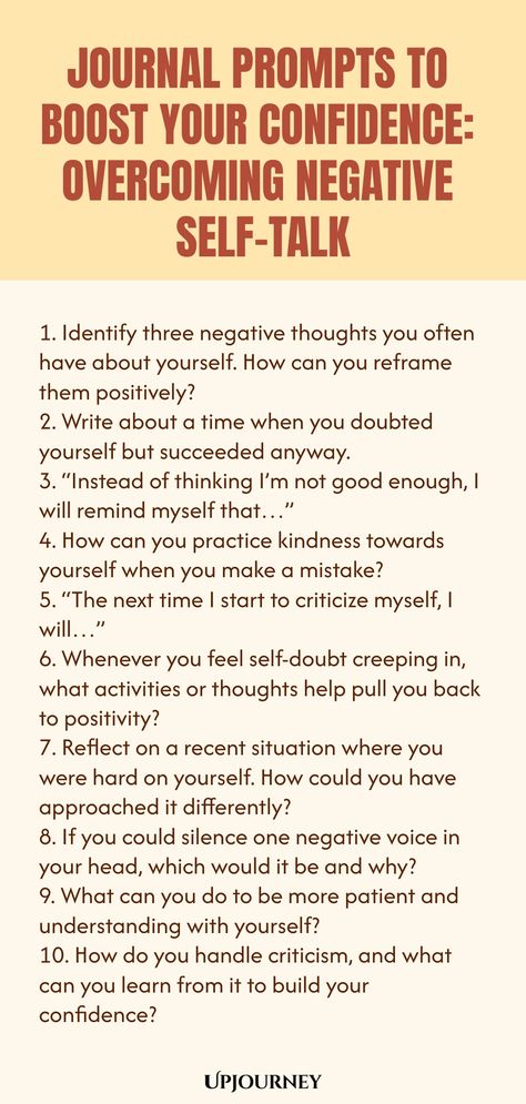 Discover powerful journal prompts that will help you boost your confidence and overcome negative self-talk. Start your journey towards self-love and empowerment with these thought-provoking prompts. Say goodbye to doubt and hello to a more positive mindset. Journal your way to a more confident you! Self Confidence Prompts, Journal Prompts For Negative Self Talk, Back To School Journal Prompts, Journal Prompts For Overthinking, Confidence Journal Prompts, 100 Journal Prompts, Journalling Inspiration, Shadow Journal, Journal Thoughts