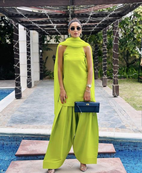 Neon Green Outfit, Sadaf Kanwal, Neon Green Outfits, Green Outfits For Women, Basic Fashion, Indian Designer Suits, Pakistani Fashion Casual, Desi Fashion Casual, Salwar Kamiz