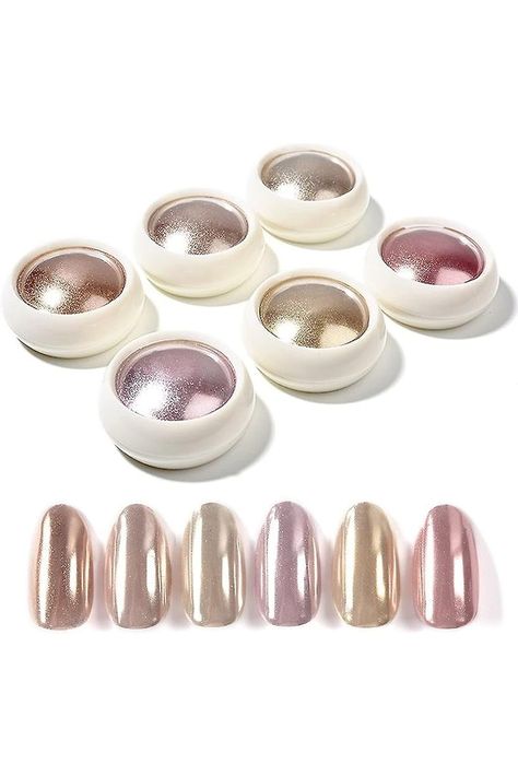 Chrome Powder Set - 6 Colours Rose Gold Chrome Nail Powder, Mirror Effect Chrome Pigments, Manicure Powder for Nail Decoration Salon Home DIY Glitter Nails Diy, Holographic Glitter Nails, Gold Chrome Nails, Silver Nail Art, Rose Gold Chrome, Chrome Nail Powder, Chrome Nail, Glitter Pigment, Chrome Powder