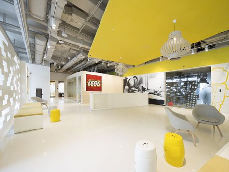 LEGO Offices – Shanghai Lego Office, Reception Waiting Area, Glass Graphics, Reception Waiting, Work Cafe, Block Layout, Space Photography, Ottoman Pouf, Glass Installation