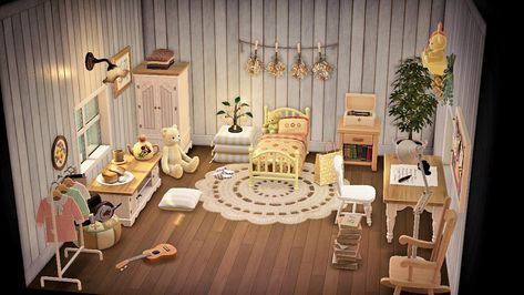 Audie Animal Crossing House, Happy Home Paradise Bedroom, Pale Yellow Bedroom, Pastel Yellow Bedroom, Animal Crossing Yellow, Animal Crossing Bedroom Ideas, Pale Yellow Bedrooms, Animal Crossing Bedroom, Animal Crossing Happy Home Paradise