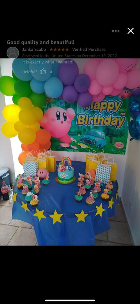 Kirby Party Decorations Diy, Kirby Centerpieces, Kirby Themed Party, Kirby Party Food, Kirby Birthday Decorations, Kirby Party Favors, Kirby Party Games, Kirby Themed Birthday, Kirby Birthday Party Decorations