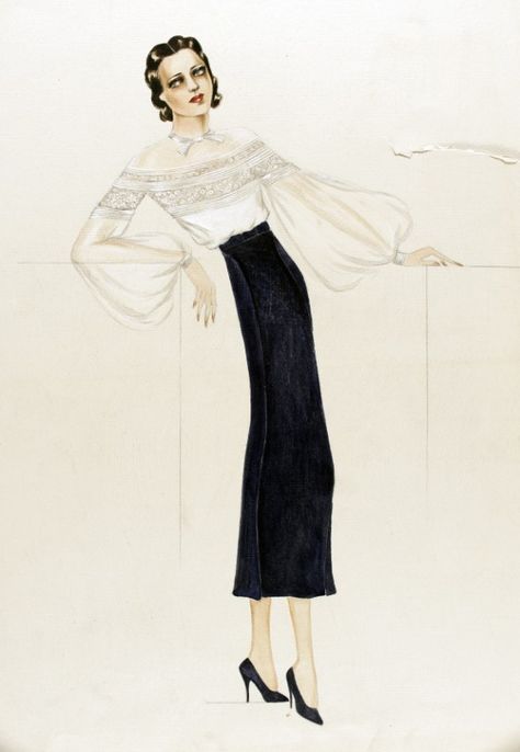 Untitled Costume Sketch | LACMA Collections Orry Kelly, 60s Vintage Fashion, Hollywood Costume, Fashion Model Photography, Blog Art, Costume Designer, Pencil On Paper, 1930s Fashion, 60s Fashion