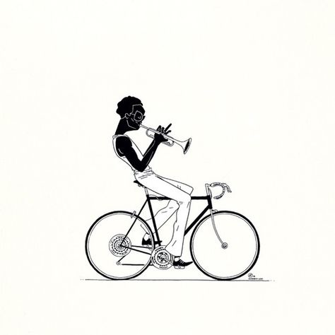 Arte Jazz, Bike Tattoos, Jazz Art, Riding A Bike, Music Tattoo, Bicycle Art, Music Tattoos, Jazz Club, Tattoo Art Drawings