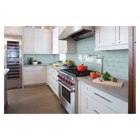 Shop American Olean Stellaris Gemini Glass Wall Tile (Common: 3-in x 6-in; Actual: 5.875-in x 2.875-in) at Lowes.com Glass Tile Backsplash Kitchen, Glass Backsplash Kitchen, Stone Backsplash Kitchen, Kitchen Updates, Subway Tile Kitchen, Glass Tile Backsplash, Backsplash Kitchen, Glass Brick, Glass Subway Tile