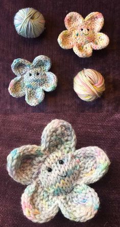 Free Knitted Flower Patterns, Flower Knitting Pattern, Knitted Flowers Free, Flower Knitting, Knitted Heart Pattern, Knitted Flower Pattern, Knit Flowers, Smiley Flower, Knitting For Charity