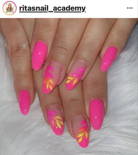 Fluro Pink Nails, Fluro Nails, Accent Nail Art, Ombre Acrylic, Green Nail Art, Ombre Acrylic Nails, Accent Nail, Vacation Nails, Long Acrylic