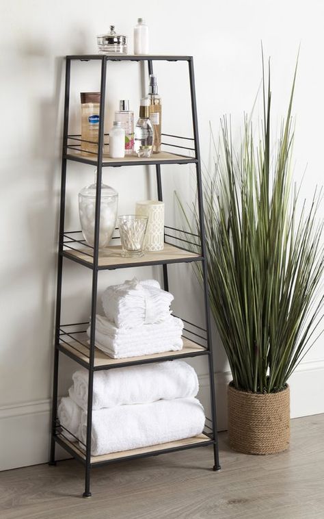 Bathroom Decorative Storage, Free Standing Towel Holder, Bathroom Standing Shelf, Free Standing Shelves, Standing Shelf, Tower Stand, Standing Shelves, Bathroom Inspiration Decor, Apartment Bathroom