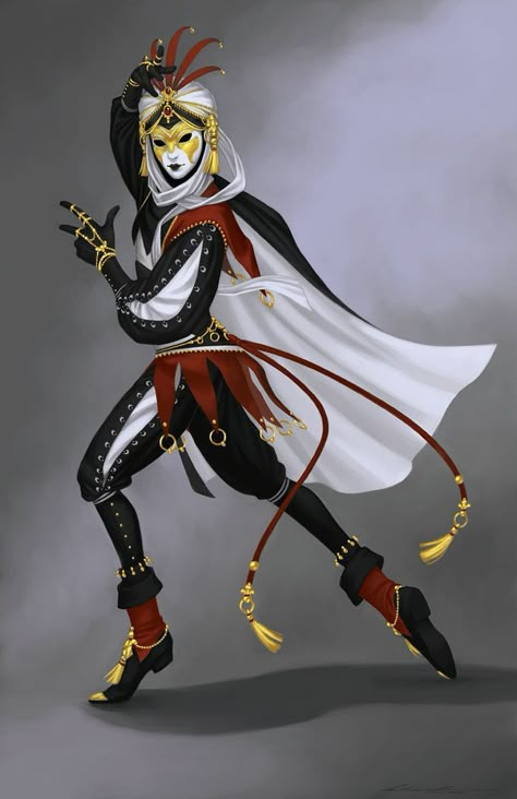 Female Court Jester, Jester Assassin, Jester Character Design, Female Jester, Jester Character, Jester Costume, Pierrot Clown, Roleplay Characters, Dnd Art