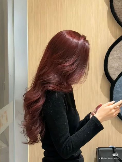 Asian Cherry Red Hair, Warm Tone Hair, Red Brown Hair Color Ideas, Red Cherry Hair, Red Hair Asian, Hair Color For Tan Skin, Cherry Brown Hair, Cherry Blossom Hair, Cherry Hair Colors