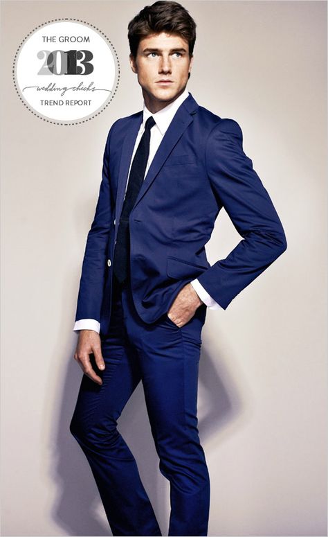 2013 trend report - stylish ideas for the groom Blue Suit Black Tie, Stylish Suit, Navy Blue Suit, Mens Attire, Wedding Groomsmen, Suit Black, Navy Suit, Wedding Chicks, Groom Suit