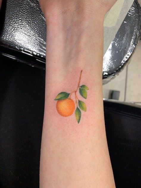 Orange Tattoo Color, Clementine Tree Tattoo, Tattoo Of An Orange, Florida Orange Tattoo, Kumquat Tattoo, Orange Tree Tattoo, Orange Tattoo Fruit, Clementine Tattoo, Orange Tattoos