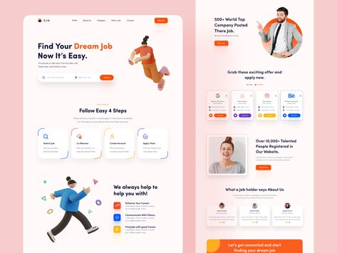 Job Finder Landing Page. Course Template, Awesome Websites, Find Your Dream Job, Best Landing Page Design, Blog Website Design, Best Landing Pages, Desain Ui, Job Website, App Interface Design