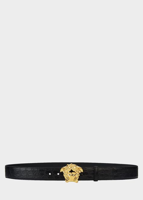 Luxury Belts, Croc Leather, Versace Belt, Crocodile Leather, Versace Men, Leather Belts, Black Belt, Mens Belts, Men's Collection