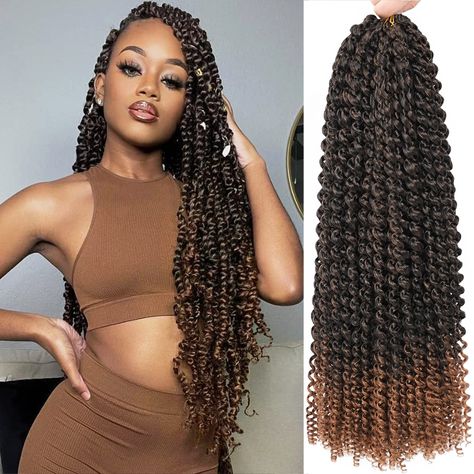 Brown Passion Twists, Crochet Twist Hairstyles, Passion Twists Crochet, Wavy Hair With Braid, Twists Crochet, Latest Hair Braids, Water Wave Crochet, Passion Twist Hair, Spring Twist Hair