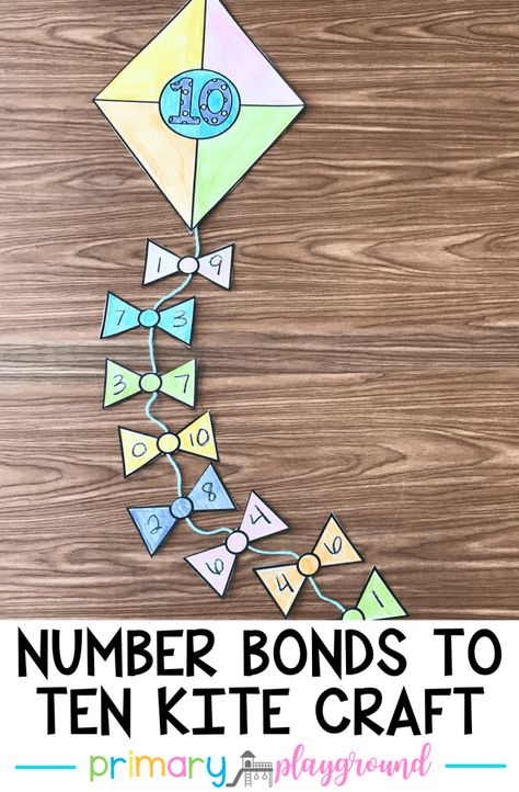 Number Bond Games, Number Bond Activities, Kite Craft, Craft Kindergarten, Math Art Projects, Math Craftivity, Number Bonds To 10, Kites Craft, Number Bond