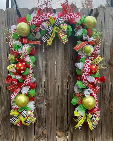 Whimsical Christmas Garland, Grinch Garland Ideas, Grinch Christmas Garland, Christmas Garland Front Door, Grinch Fireplace Garland, Grinch Garland, Grinch Theme Garland, Grinch Swag Wreath, Grinch Christmas Wreaths & Garlands