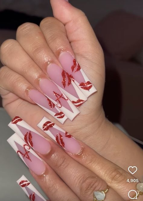 Early Spring Nails, Cute Valentines Nails, March Nails Ideas, Nails March, Vday Nails, March Nails, February Nails, Red Acrylic Nails, Long Acrylic Nail Designs