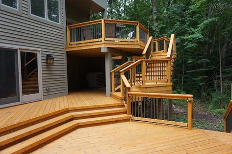 Custom Designed Multi Level Deck with Outdoor Covered Grilling Area and Screen I - Detroit - by Miles Bradley Building and Remodeling | Houzz Three Level Deck, Covered Grilling Area, Covered Grill Area, Multi Level Deck Ideas, Multi Level Deck, Grilling Area, Grill Area, Our Place, Deck Ideas