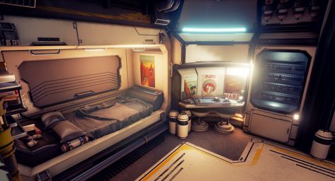 ArtStation - Mars Sleeping Quarters, Dan Robinson Sci Fi Bedroom, Spaceship Room, Sci Fi Room, Cyberpunk Room, Scifi Interior, Spaceship Interior, Sleeping Quarters, Sci Fi Environment, Futuristic Interior