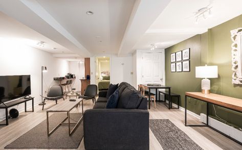 Mount Pleasant, Washington DC - Midcentury - Basement - DC Metro - by L’Space Interior | Houzz Small Basement Ideas, Finished Basement Ideas, Small Basement, Small Basements, Dc Metro, Space Interiors, Mount Pleasant, Finished Basement, Finishing Basement