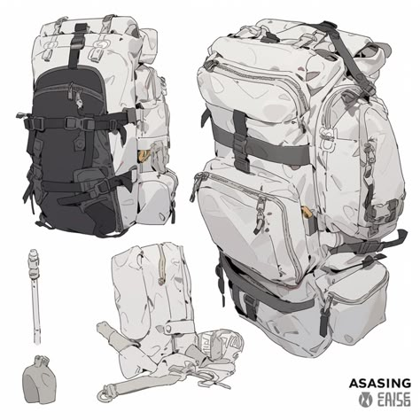 ArtStation - Camping season Backpack Design Concept, Backpack Drawing, Gadgets Design, Apocalypse Art, Future Soldier, Props Art, Tactical Gear Loadout, Diy Backpack, Object Drawing