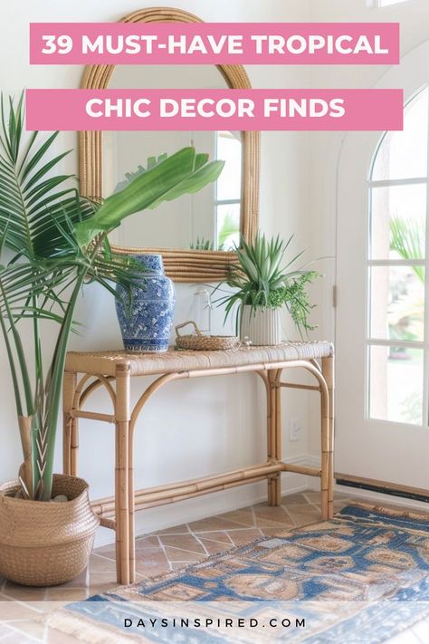 Dreaming of a tropical getaway? This post is your ultimate guide to integrating elements of nature, vibrant colors, and artisanal textures to create a tropical chic home that’s both relaxing and stylish. From exotic rattan furnishings to playful botanical prints, I’ve gathered up my favorite 39 tropical chic decor items to help you achieve an interior that feels like an endless summer. Modern Tropical Apartment, Riddhi Core, Tropical Home Design, Tropical Decor Living Room, Tropical Chic Decor, Tropical Modernism, Tropical Bedroom Decor, Tropical Living Room, Investment House