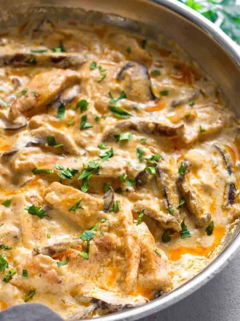 Chicken Stroganoff - Lavender & Macarons Chicken And Mushroom Stroganoff, Chicken Mushroom Stroganoff, European Dishes, Chicken Stroganoff, Chicken And Mushroom, Mushroom Stroganoff, Chicken Mushroom, Stroganoff Recipe, Shiitake Mushrooms