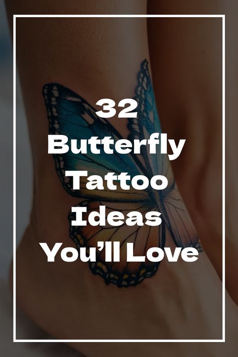 32 Butterfly Tattoo Ideas You’ll Love Dancing Butterfly Tattoo, Floating Butterfly Tattoo, Butterfly Tattoos For Women Leg, Butterfly Tattoo For Lost Loved One, Best Butterfly Tattoos, Unique Butterfly Tattoo Designs, White Butterfly Tattoo, Watercolor Butterfly Tattoo, Realistic Butterfly Tattoo