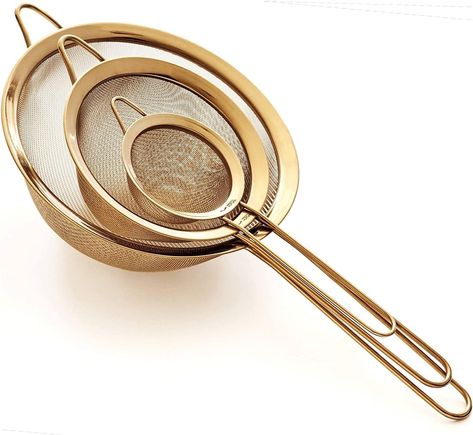 Proto Future Strainer Set Fine Mesh Gold Kitchen Accessories, First Apartment Essentials, Pasta Strainer, Kitchen Strainer, Fine Mesh Strainer, Food Strainer, Mesh Strainer, Gold Kitchen, Kitchen Upgrades