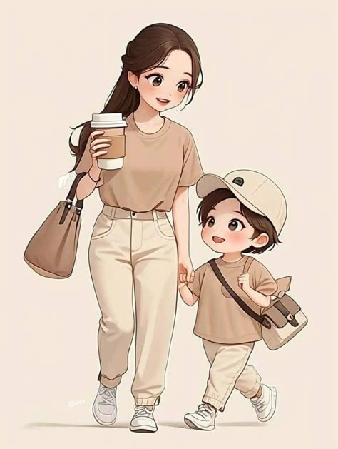 Couple With Baby, Professional Illustration, Boy Illustration, Family Drawing, Cute Cartoon Images, Mom Art, Cute Couple Cartoon, Mom Son, Cute Kawaii Drawings