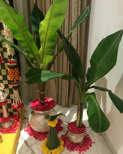 Ugadi Decorations At Home, Puja Decoration At Home, Puja Decoration Ideas, Gauri Decoration, Puja Decoration, Puja Decor, Home Flower Decor, Ganpati Decoration At Home, Janmashtami Decoration