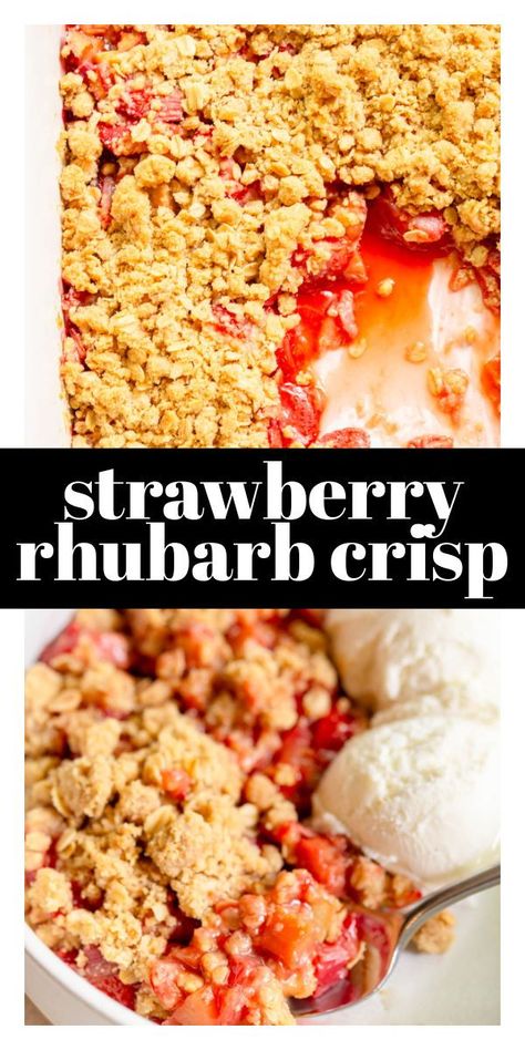 Strawberry Rhubarb Crisp is an easy and delicious fruit-filled dessert. The filling has sweet strawberries, tart rhubarb, and a buttery crisp topping. Berry Rhubarb Crisp, Strawberry Rhubarb Crisp Recipe, Desserts Spring, Rhubarb Crisp Recipe, Strawberry Rhubarb Recipes, Rhubarb Recipes Crisp, Tart Fruit, Strawberry Rhubarb Crumble, Crisp Topping