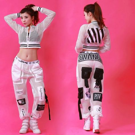 Street Dancing, Hip Hop Sweatpants, Dance Costumes Hip Hop, Hip Hop Clothing, Hip Hop Pants, Mesh Pants, Jazz Dance Costumes, Stage Outfit, Jazz Dance