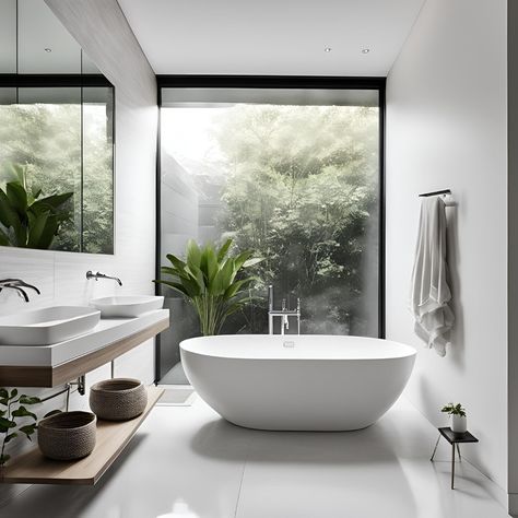 Even bathrooms deserve a little spa-like serenity. This minimalist bathroom with a freestanding tub is the perfect place to relax and unwind after a long day. Like our page for more bathroom inspiration! Relax And Unwind, Freestanding Tub, Minimalist Bathroom, Free Standing Tub, Long Day, Bathroom Inspiration, Free Standing, Perfect Place, Bathrooms