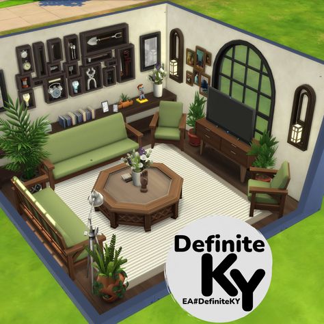 Functional in gameplay. Download from Patreon or EA gallery #DefiniteKY2 Sims Cas Room, Sims 4 Basegame Rooms, Sims4 Cas Room, Sims 4 Base Game Apartment, Sala The Sims 4, Sims4 Room Ideas, Sims 4 Basegame Living Room, Sims 4 Dorm Room, Basegame Bedroom Sims 4