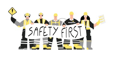 Construction Workers with Safety first sign Psychology Workplace, Safety Cartoon, Safety Pictures, Safety Policy, Worker Safety, Homemade Stickers, Construction Safety, Small Business Plan, Construction Workers