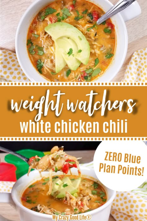 Weight Watchers Chicken Chili, Weight Watchers White Chicken Chili, Chili White Chicken, Healthy White Chicken Chili, White Chicken Chili Recipe Crockpot, Chili White, Dinner Instant Pot, Creamy Chicken Chili, White Chicken Chili Healthy