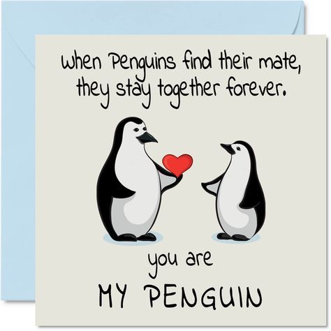 PRICES MAY VARY. MAKE THEM SMILE WITH THIS LOVING VALENTINE CARD FOR THE ONE YOU LOVE: This exceptional quality valentines card for her or him shows the design "When Penguins Find Their Mate, They Stay Together Forever. You Are My Penguin". If you are looking for sweet Valentines cards for women, then then this happy Valentines card is bound to make them laugh. Not just for relationship gifts for women this could also be for Husband, Wife, Boyfriend, Girlfriend, Partner or Companion. WHAT DO YOU Penguin Valentines, Romantic Birthday Cards, Anniversary Cards For Wife, Romantic Birthday, Anniversary Greeting Cards, Anniversary Greetings, Husband Valentine, Romantic Anniversary, Valentines Greetings