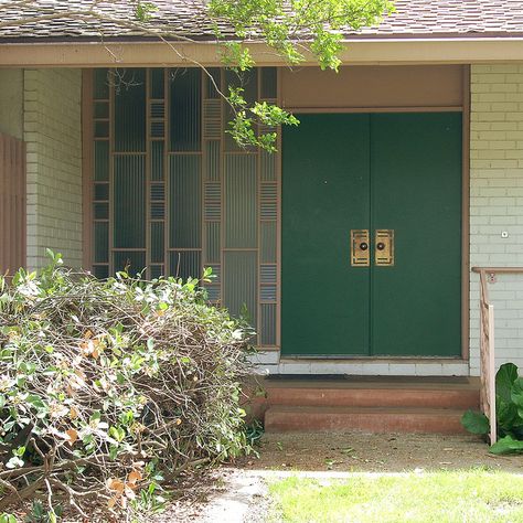 MCM Ranch front door detail Double Front Entry Doors Modern Mid Century, Post Modern Front Door, Mid Century Modern Front Door Hardware, 60s Front Door, Mid Century Screen Door, Mid Century Double Doors, Mid Century Modern Front Doors, Mcm Front Door, Front Door Colors Interior