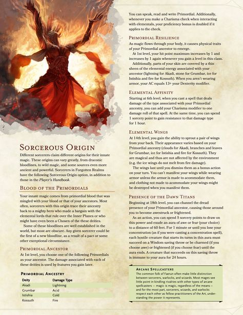 D&D 5E - Sorcerous Origin - Blood of the Primordials (Reskinned Draconic Bloodline) - Album on Imgur Sorcerer Origins, Draconic Bloodline, Sorcerous Origin, Sorcerer Dnd, Homebrew Classes, Dnd Sorcerer, Dnd Homebrew, D D Classes, Dnd Classes