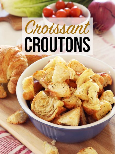 Croissant Croutons has the rich, buttery taste of croissants is a delicious way to elevate the classic crouton for any salad recipe. Soft Croutons Homemade, Croissant Croutons, Dutch Baby Recipe, Strawberry Ice Cream Recipe, Crouton Recipes, Croissant Bread, Butter Croissant, Prevent Food Waste, Classic Caesar Salad