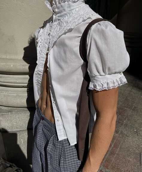 mad hatter aesthetic | alice in wonderland Short Sleeve Turtleneck, Masc Fashion, Button Shirts, Queer Fashion, Lace Short, Puff Sleeve Blouse, Men Tops, Fashion Casual, Fashion Inspo Outfits