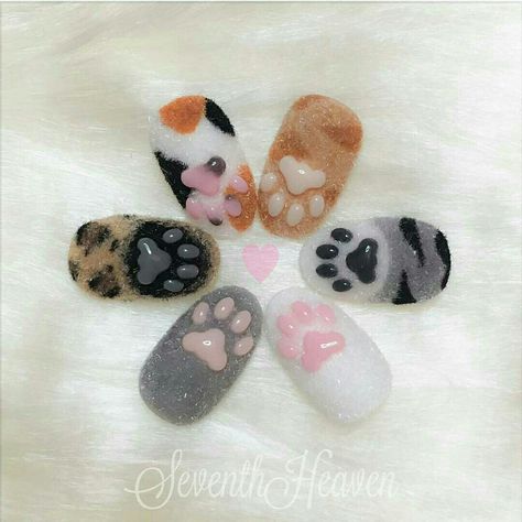 Cat Nail Designs, Paw Nails, Cat Nail Art, Animal Nails, Really Cute Nails, Makijaż Smokey Eye, Cat Nails, Nail Swag, Kawaii Nails