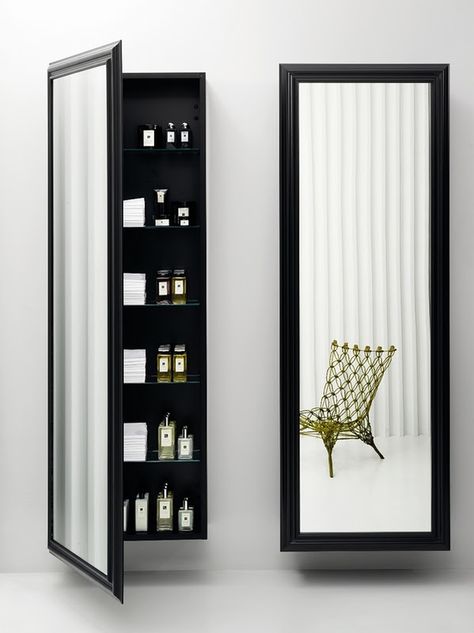 Bisazza Bagno by Marcel Wanders... Mirror Cabinet Living Room, Full Mirror Dressing Table, Wall Mounted Dressing Table, Mirror With Storage, Bathroom Mirror Storage, Wall Storage Cabinets, Diy Bathroom Storage, Dressing Table Design, Marcel Wanders