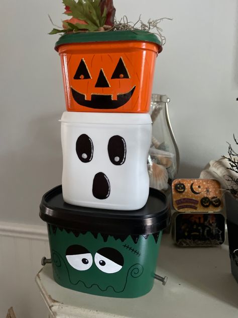 Tide Container Pumpkin, Tide Pods Container, Clean Tub, Plastic Milk Crates, Container Crafts, Land O Lakes Butter, Reuse Containers, Plastic Storage Totes, Bricolage Halloween